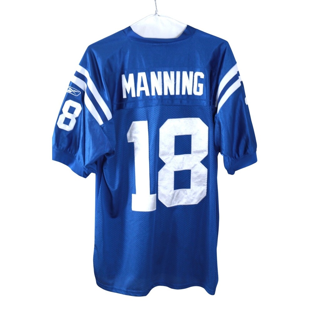 Reebok Peyton Manning Indianapolis Colts NFL Jersey Blue 18 Captain Patch Sz 54 - Picture 3 of 9